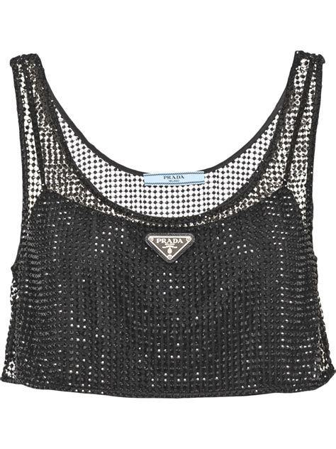 prada crystal embellished top|Crystal Embroidered Rhinestone Mesh Top .